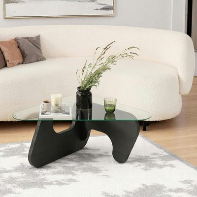 Table basse en verre - pied bois brun, forme triangle ANZIO PIER IMPORT