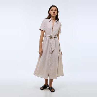Robe chemise midi unie en lin MONOPRIX