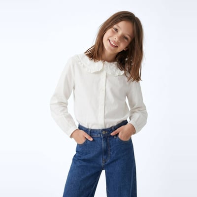 Blouse col claudine uni en coton MONOPRIX