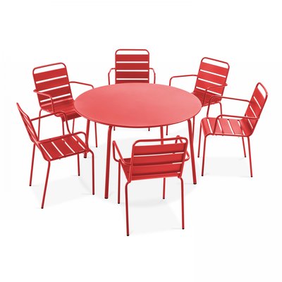 Salon de jardin table ronde et 6 fauteuils en métal, PALAVAS OVIALA