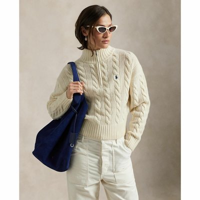Джемпер с горловиной на молнии, вязка косами, шерсть и кашемир POLO RALPH LAUREN