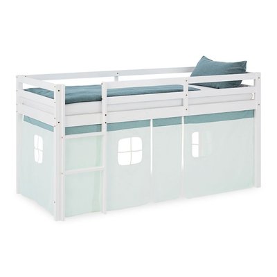 Lit mi-hauteur 90x200 cm en pin massif avec rideau vert HOMESTYLE4U