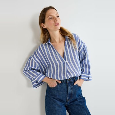 Blouse manches trois quarts unie en lin MONOPRIX