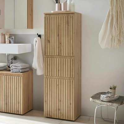 Tomas Slatted Wood 2 Door & 1 Drawer Narrow Cabinet SO'HOME