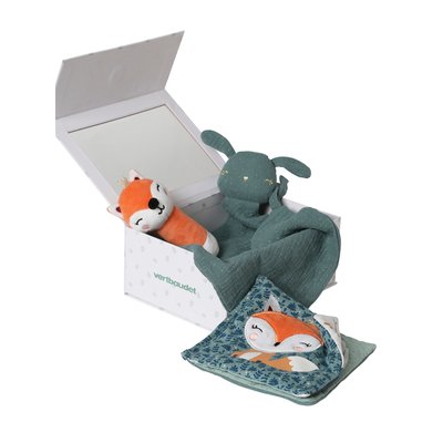 Coffret cadeau 3 pièces : doudou lange + hochet + livre imagier VERTBAUDET