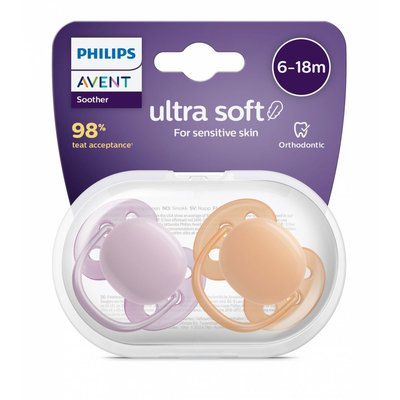 Lot de 2 sucettes Ultra douces 6/18 mois Coloris neutres SCF091/34 PHILIPS AVENT