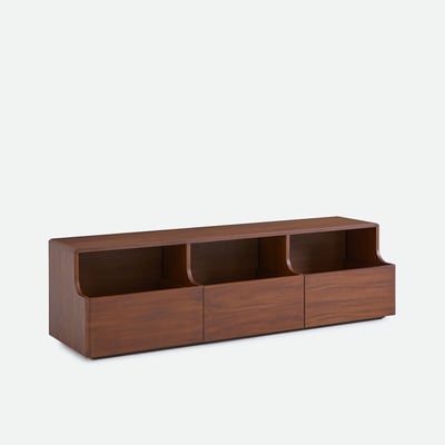 Meuble TV, 3 tiroirs, en plaqué noyer, largeur 150 cm, MAX LA REDOUTE INTERIEURS