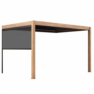 Pergola bioclimatique adossée 4x3m effet bois en aluminium avec 1, 2 ou 3 stores, OIA OVIALA