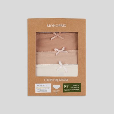 Lot de 3 shorties ALIX en coton BIO, certifié OEKO-TEX MONOPRIX