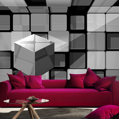 Papier peint intissé panoramique 3D et Perspective Rubik's cube in gray EDEN