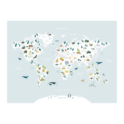 Papier peint panoramique mappemonde animaux LIVING EARTH LILIPINSO