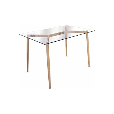 Table repas en verre pieds effet bois 115 cm CMP