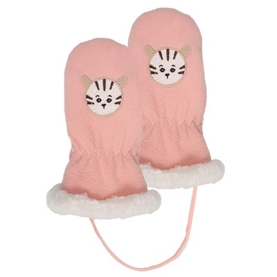 Gants 2/4 ans en polaire,doublés imitation fourrure, relié par un cordon ISOTONER