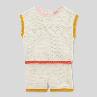 Ensemble pull sans manches et short tricots unis en coton BOUT'CHOU