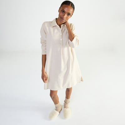 Chemise de nuit col classique en flanelle de coton FLANELLE RAYÉE LAURENCE TAVERNIER