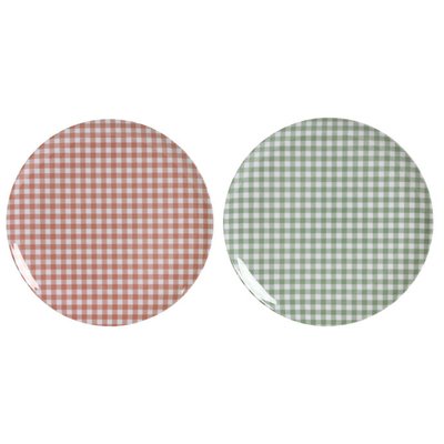 Set de 2 assiettes en mélamine vichy vert et rouge 20x20x1cm WADIGA