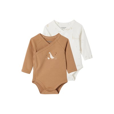 Lot 2 bodies manches longues ouverture naissance en coton bio VERTBAUDET