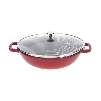 Wok Cerise En Fonte 30 Cm Et Couvercle STAUB