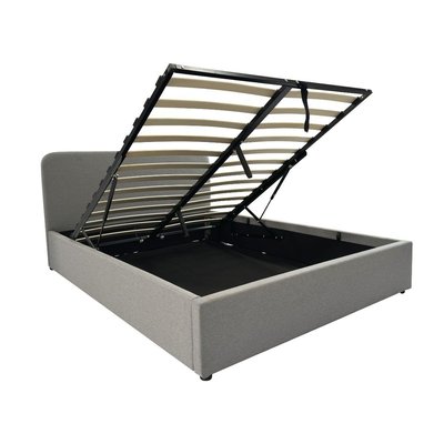 Lit coffre 140x190 cm en tissu gris avec tête de lit et sommier - LIVY CALICOSY