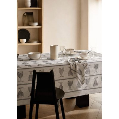 Nappe en lin et coton imprimé verres à pied pour 8 à 10 convives MANGO HOME