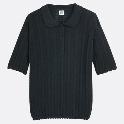 Cotton Jumper with Polo Collar in Fine Openwork Knit LA REDOUTE COLLECTIONS