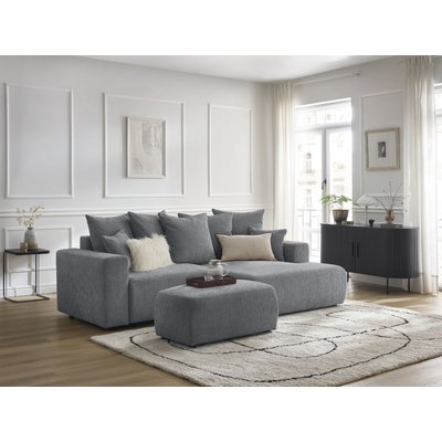 Canapé d'angle convertible 5 places en tissu texturé avec pouf, ATILLA BOBOCHIC