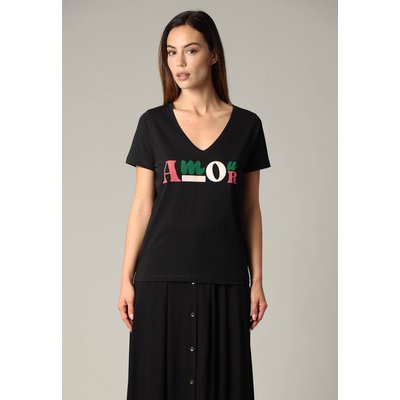 T-shirt femme col v manches courtes avec print flocké "amour" ART DEELUXE