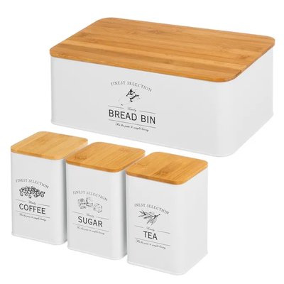 Set de 3 bocaux cuisine + boîte à pain en métal et bambou 33x18x13cm WADIGA