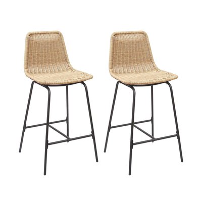 Lot de tabourets de bar et d'ilot en métal avec assise en rotin 65cm KUTA MOB IN