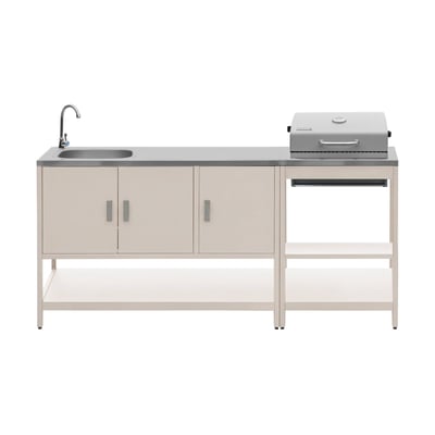 Cuisine d'extérieure 2 modules avec barbecue charbon de bois sur pieds, 2 étagères et thermomètre NAXOS BARBECUE CHARBON + 1 MODULE SWEEEK