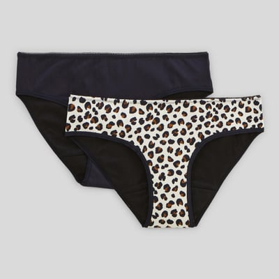Lot de 2 culottes menstruelles imprimée et unie contenant du coton BIO MONOPRIX