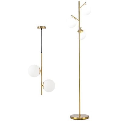 Lampadaire + suspension Métal Or HOMCOM