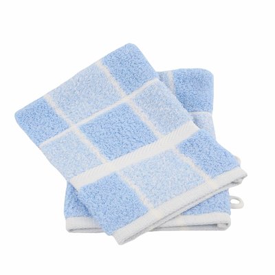 Lot de 2 gants de toilette coton bouclette Carreaux CELESTE LINANDELLE