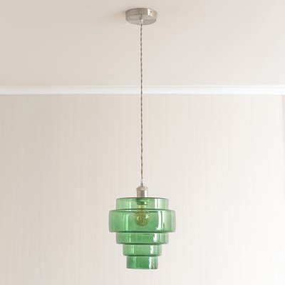 Brushed Chrome Single Ceiling Pendant Light with Glass 5-Tier Shade SO'HOME