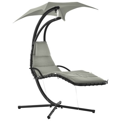 Transat suspendu design contemporain pare-soleil et matelas inclus gris OUTSUNNY