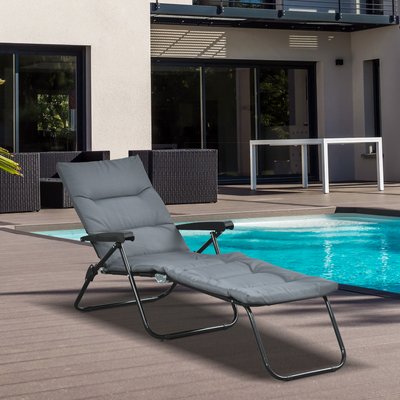 Bain de soleil pliable inclinable matelas accoudoirs acier polyester OUTSUNNY