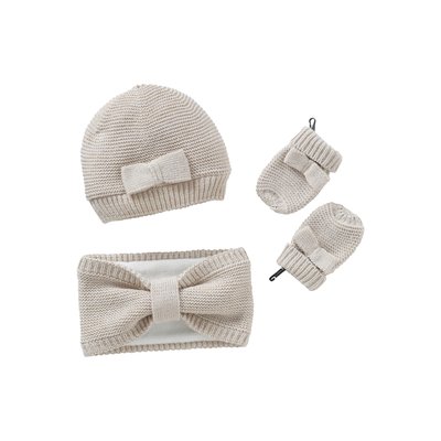 Ensemble  bonnet + snood + moufles noeuds VERTBAUDET