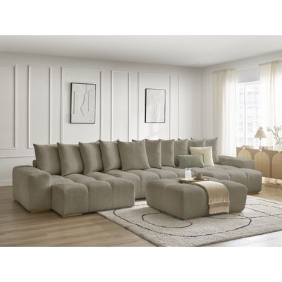Canapé panoramique convertible 6 places en tissu texturé avec pouf, ANAKIN BOBOCHIC