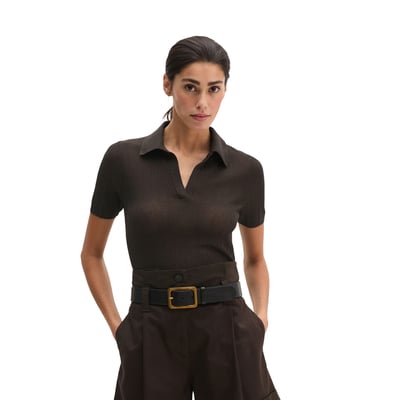 Polo en maille côtelée slim en noble mélange viscose-lin MARC O'POLO