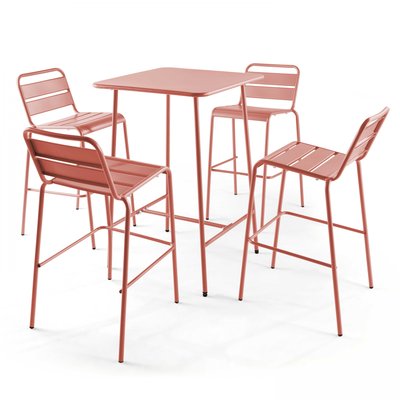Table de bar et 4 chaises hautes en métal, PALAVAS OVIALA