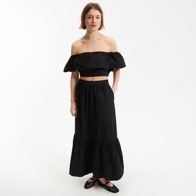 Falda larga con volante de algodón LA REDOUTE COLLECTIONS