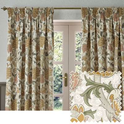 Cray Floral Chenille Pencil Pleat Curtains MORRIS & CO.
