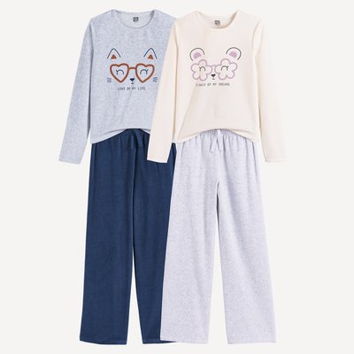 Lot de 2 pyjamas, en velours, motif visage animalier  LA REDOUTE COLLECTIONS