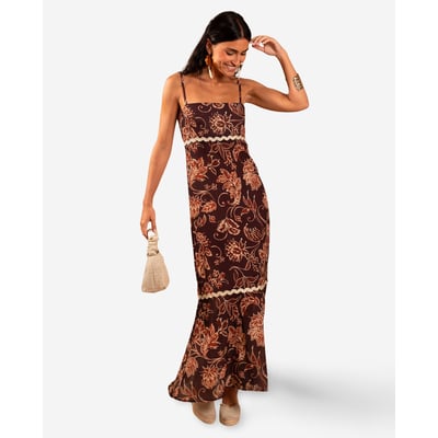 Robe Longue avec Taille Empire et Volant THE-ARE
