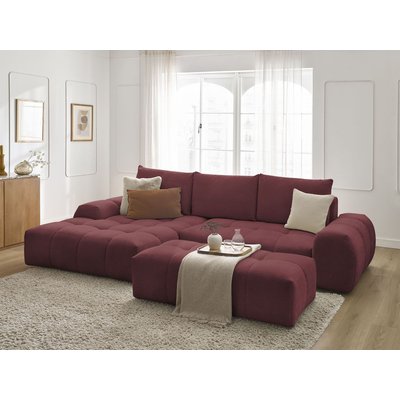 Canapé d'angle convertible 4 places en tissu chiné avec pouf, EVEREST BOBOCHIC