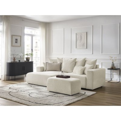 Canapé d'angle convertible 5 places en tissu chiné avec pouf, ATILLA BOBOCHIC