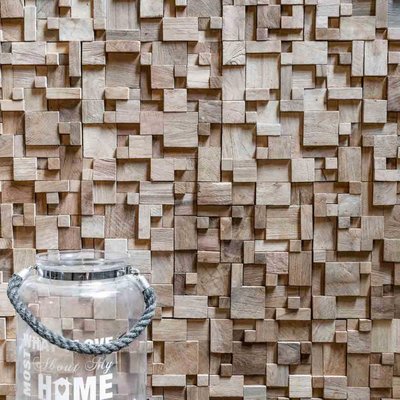 Parement mosaïque en teck naturel carré irrégulier recyclé 30cm x 30cm WANDA COLLECTION