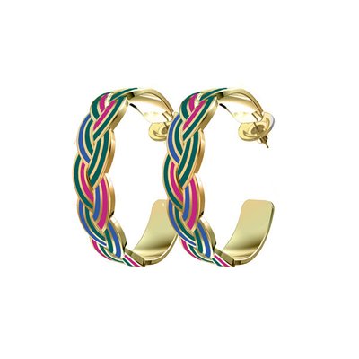 Boucles d'Oreilles Créoles Email Rio Tressées DRAEGER PARIS