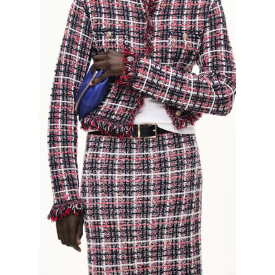 Veste en tweed à carreaux avec franges MANGO