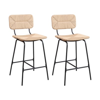 Lot de tabourets de bar et d'ilot en métal et assise rotin 65cm TIDRA|Lot de 2 | Lot de 2 MOB IN